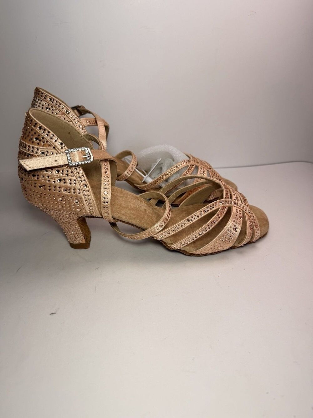 Danceandsway Women's Sz 9.5 Light Brown Rhinestone Latin Dance Shoes Cuban Heel